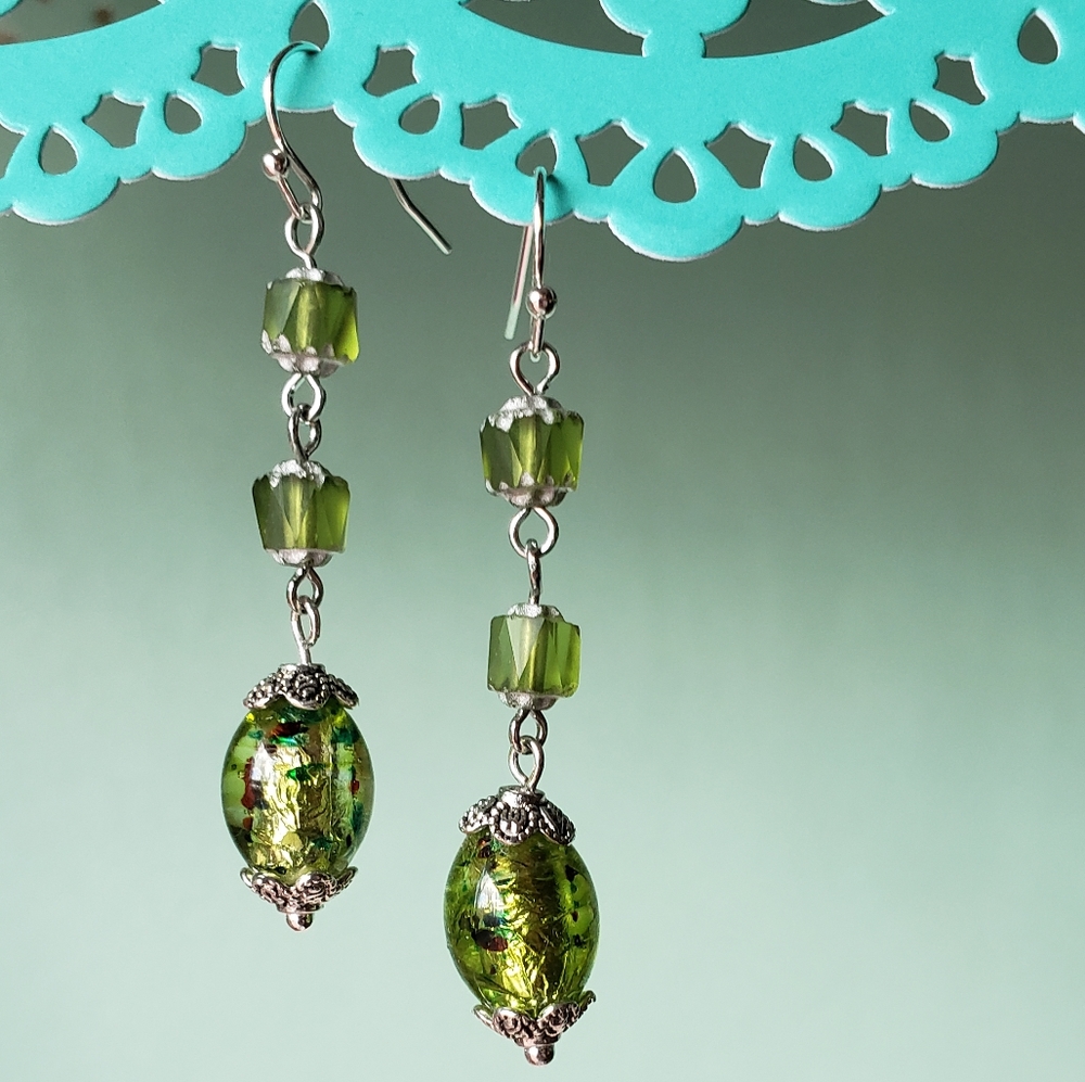 Peridot Colored Handcrafted Dangle Earrings